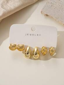 6-18pcs Gold Women's Earrings Set, Metallic Exaggerated Multi-Element Fashion Elegant Earrings, Hypoallergenic Lightweight CCB Material, Suitable For All Seasons - Gold - View 7
