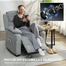 HOMCOM Sillón Relax Reclinable Eléctrico con Motor Silencioso, Sillón Reclinable de Terciopelo con Mando con 2 Posiciones de Memoria, Reposapiés, Reposacabezas, Puerto USB, Bolsillos, Gris Claro - Enchufe EU Tipo C(220-240V) - Ver 7