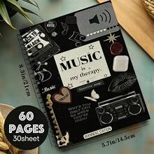 1pc Vintage Music Collage Art Theme Spiral Notebook, 30 Sheets/60 Pages Lined Inner Pages Design Coil Notebook, High-Quality Paper, "Music Is My Relaxation" Quote Design, Suitable For Birthday, Christmas, New Year, Anniversary Gifts - A5 - View 4