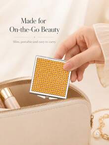 1pc Square Rhinestone Double-Sided Folding Makeup Mirror, 60mm Mini Portable Travel Mirror, 1X High Definition Mirror With Silver Metal Frame, Compact Touch-Up Mirror, Comes With Organza Bag, White Packaging Box And Thank You Card, Exquisite Gift Suitable For Daily Carry - Multicolor - View 4