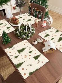 1pc Christmas Pattern Printed Table Runner, 4pcs Christmas Pattern Printed Placemats, Suitable For Holidays, Parties, Birthdays, Dinner, Kitchen Dining Table Decoration, All-Season Room Decor, Home Textile Decoration Table Runner - Multicolor - View 8