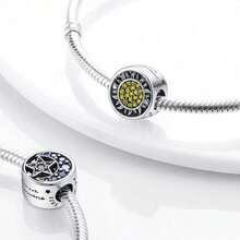 1pc Silver-Plated Starry Sky Moon & Star Spacer Bead, Sun Moon Five-Pointed Star Dual-Color Color-Blocked Zirconia Design, Multiple Styles Dreamy Universe Embossed, Compatible With Basic Snake Chain Bracelet, For Handmade DIY Jewelry Making And Romantic Starry Sky Theme Gifts - Multicolor - View 2