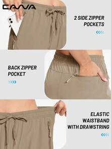 Cavva Women's Quick-Dry 5" Lightweight Breathable Elastic Waist Drawstring 3 Zipper Pockets Outdoor Hiking Casual Shorts (Runs Large, Recommend Sizing Down) - Khaki - View 7