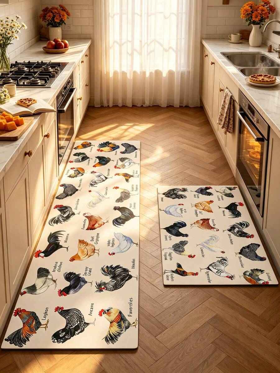 1/2pcs Vintage Diatomaceous Earth Mat, Hen Pattern, Super Absorbent, Non-Slip, Perfect For Bathroom, Kitchen And Dining Room, Quick Drying, Ideal Gift For Home Decor And Bathroom Mat - Multicolor - View 1