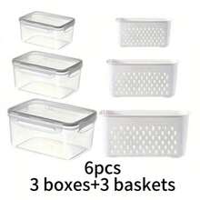 6pcs Double Layer Colander Set, Refrigerator Fruit & Vegetable Storage Box With Lid, Leak-Proof & Anti-Cross Contamination, Stackable Space-Saving Design, Reusable Kitchen Storage Containers - Multicolor - View 13