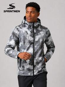 1pc Black And White Ink Wash All-Over Print Hooded Jacket For Men, Long Sleeve Jacket With Tie-Dye Camouflage Print Design, Outdoor Sports Style, Suitable For Hiking, Camping, Short Trips, Park Strolls, Commuting - Black - View 4