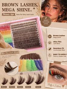 1 Box Colorful & Brown Single Cluster False Eyelashes, Angel Style & Lightweight Style, Soft & Lightweight DIY False Eyelashes, Natural & Voluminous, Fluffy Doll Eye & Cartoon Eye Makeup, Reusable & Easy To Apply, Suitable For Daily Makeup, Eye-Catching Looks, Party & Halloween Makeup - D - View 4
