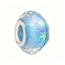 1pc Light Blue Murano Pendant Bead, Silver-Plated Starfish, Four-Leaf Clover, Shell, Turtle, Butterfly Hanging Charm, Large Hole Design, Suitable For Bracelet, Handmade Jewelry Making, For Girls - Baby Blue - View 5