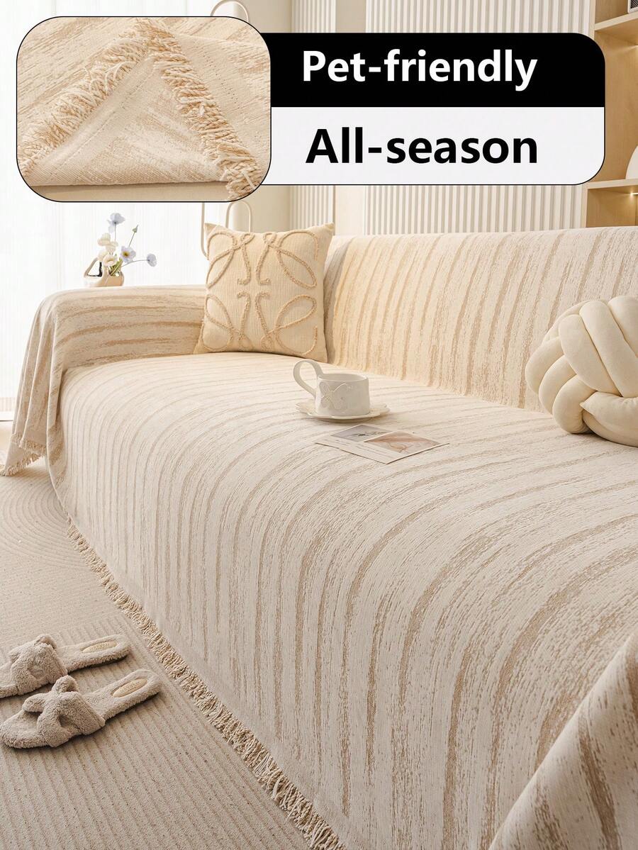 1pc Premium Anti-Slip Solid Color Leaf Pattern Full Coverage Living Room Rug, Machine Washable & Hand Washable, Pet-Friendly, Suitable For All Seasons, Ideal For Home, Bedroom, Office - Beige - View 1