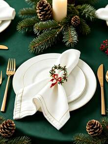 12pcs/8pcs/4pcs Christmas Wreath Napkin Ring Set, Red Bow Decor, Rhinestone Design, Holiday Party Table Decor, Banquet Table Napkin Holder, Christmas Decoration, New Year Decoration - Multicolor - View 10
