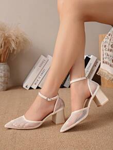 New Chinese Style White High Heel Women's Half-Slip Thin Heel Pointed Toe Lace Embroidered Two-Way Wear Sandals - Beige - View 4