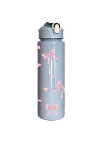 1/5Pcs 25oz Plastic Water Bottle, Sweet Pink Ribbon Bow Knot Heart Allover Print, Flip-Top Portable Leak-Resistant Drink Cup With Lanyard, Fit For Commute Office Gym Short Trip, Thoughtful Gift For Close Friends Relatives For Daily Use - Light Pink With Bow - View 12