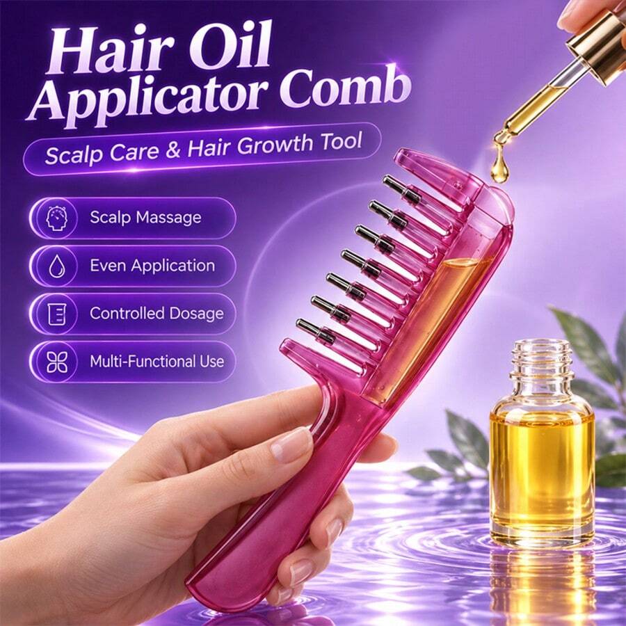 Burgundy Sparkling Liquid-Conducting Massage Comb, Stainless Steel Head With Cooling Smooth Penetration, Suitable For Minoxidil And Other Product Application (Comb Set Only, No Essential Oil Included) - Burgundy - View 1