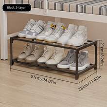 1pc Metal Stackable Shoe Rack, Sturdy And Durable Shoe Cabinet, Suitable For Entryway, Closet, Garage, Hallway Storage, Space-Saving Multi-Layer Storage Rack, Easy To Assemble, Perfect For Mudroom, Laundry Room, Bedroom, Dorm, Office Organization - Black - View 12
