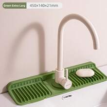1pc Universal Size Silicone Faucet Drip Tray With Fastening Button, 6° Sloped Drainage Anti-Splash, Minimalist Practical Style, Gray/Green/Pink/Black Multi-Color Options, Long Strip With Opening, Kitchen Sink Bathroom Countertop Soap Sponge Storage Drying Mat - Multicolor - View 16