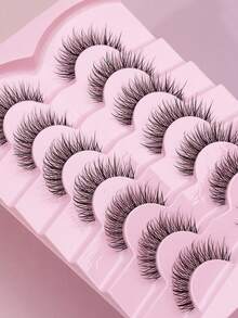 7 Pairs Natural Wispy Long‑Length False Eyelashes, Light Volume Soft Band Strip Lashes, Invisible‑Band Reusable Eye Lashes For Daily Makeup & Dating Look - Black - View 3