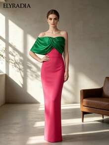 ELYRADIA Gaun Maxi Mermaid Tanpa Tali dengan Detail Sambungan Elegan untuk Wanita, Gaun Malam Formal untuk Tamu Pernikahan, Prom, Pesta & Koktail - Hot Pink - View 5