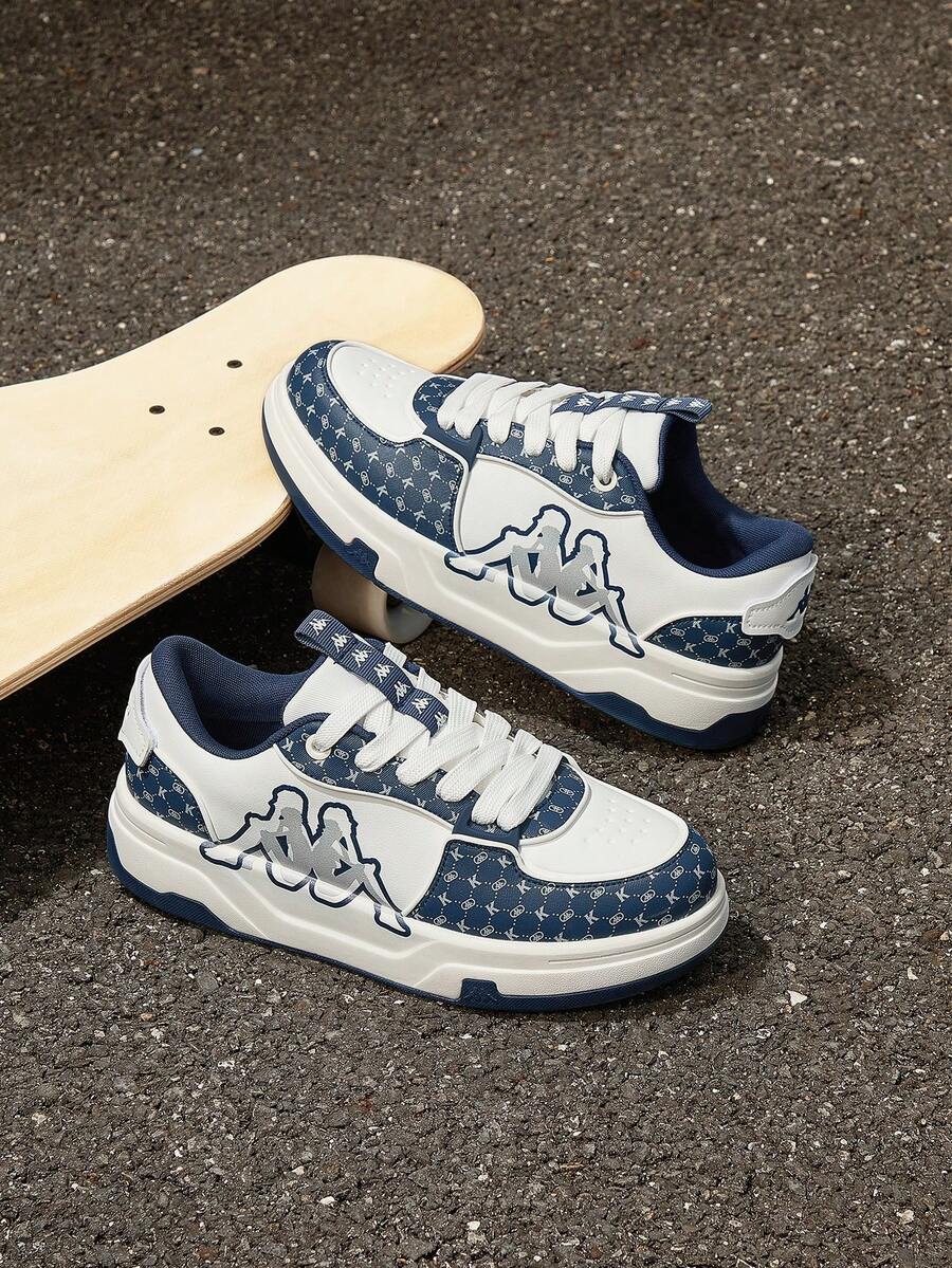 Kappa Retro All-Over Print Logo Skate Shoes For Couples, Versatile Thick Sole Height-Increasing Casual Shoes - Moon Sea Blue - View 1