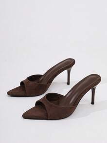 Women's Pointed Toe Mule Sandals, Brown Slip-On Open Toe Kitten Heel Shoes, Suitable For Formal And Casual Wear, Summer High Heel Shoes - Coffee Brown - View 1
