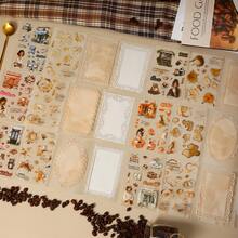 (6 styles envoyés aléatoirement) 1 pièce/paquet Autocollants de planification thème café vintage européen, décalcomanie esthétique créative, matériau de décoration DIY collage, cadeau de vacances, papeterie scolaire personnalisée pour album de découpage - PET aléatoire - Voir 3