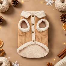 1pc Dog Jacket, 2 Colors Available Plush Collar Pet Coat, D-Ring On Back, Dual Pocket Design, Suitable For Small/Medium Dogs Puppy Clothes, Cat Clothes, Autumn/Winter Cold Weather Outdoor And Indoor Use - Brown - View 4
