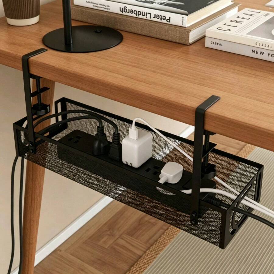 Soporte multi-enchufe para debajo del escritorio, metal negro - negro - Ver 1