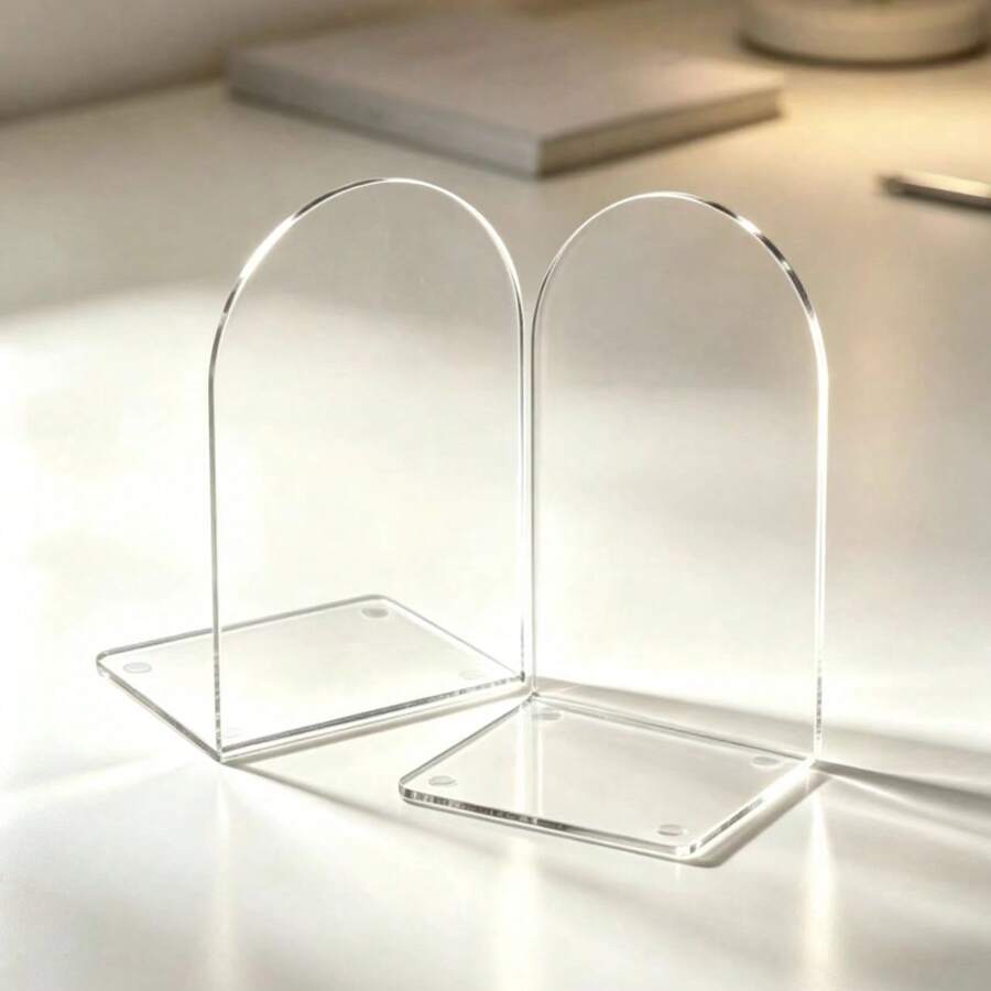 2/4/8pcs 1010*10*10cm L-Shaped Transparent Acrylic Bookends, Heavy Duty Stable With 4 Non-Slip Pads, Minimalist Style Desktop Storage Book Holder, Suitable For Home Office Library