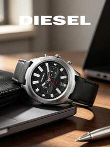 DIESEL DZ4499 Men Urban Chronograph Watch Oversized Silver Case Black Multi‑Sub‑Dial Contrast Strap Office Daily Male Wrist Watch - Black - View 2