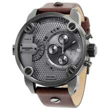 DIESEL DZ7258 Men Oversized Chronograph Watch Multi‑Time‑Zone Textured Dial Silver Metal Shell Stitched Decor Strap 5BAR Retro Gift Watch For Men - Black - View 6