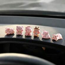 6pcs Creative Cream Pig Car Dashboard Desktop Decoration DIY Car Interior Office Desk Computer Screen Decor Accessories - Creamy Pig - View 1