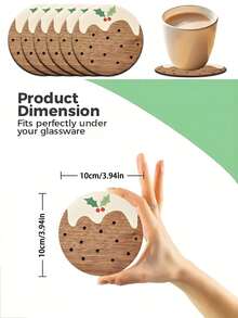 8pcs/4pcs Holiday Christmas Pudding Wooden Coasters - Featuring Custom Holiday Patterns With Meat Pies And Snowflakes,Perfect For Home,Office,Cafe Or Tea Room Decoration And Holiday Table Setting/Holiday Coasters/Wooden Coasters,Christmas Table Decor - View 4