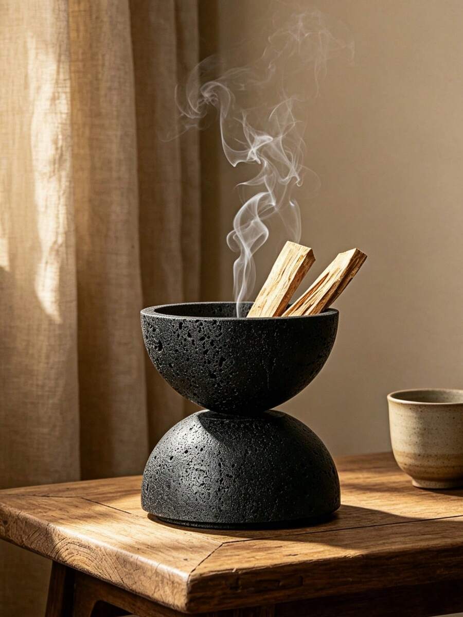1pc Wabi‑Sabi Double‑Tier Hemisphere Incense Burner, Textured Smudge Bowl, Aroma Holder For Meditation Tabletop Home Room Decor - Stone Ball - View 1