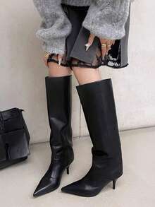 Women's Over-The-Knee Tall Boots, New Autumn/Winter Style, Slimming High Heel Chunky Heel Wedge Heel Fold-Down Boots - Black - View 3