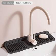 1pc Universal Size Silicone Faucet Drip Tray With Fastening Button, 6° Sloped Drainage Anti-Splash, Minimalist Practical Style, Gray/Green/Pink/Black Multi-Color Options, Long Strip With Opening, Kitchen Sink Bathroom Countertop Soap Sponge Storage Drying Mat - Multicolor - View 26