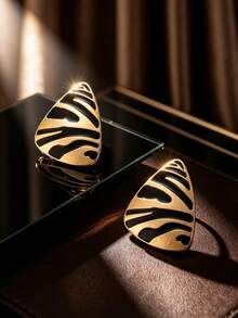 1 Pair Vintage Minimalist Sexy Leopard Print Triangle Geometric Stud Earrings, Autumn Women's Earrings For Daily, Party, Vacation, Casual And Date Wear - Multicolor 2 - View 2