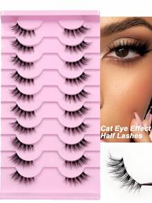 Sibeuna 10 Pairs Half False Eyelashes, Natural Look, Transparent Stem, Soft And Lightweight, Suitable For Daily Eye Makeup, Fluffy Style, Ideal For Dates/Parties/Music Festivals/Travel - Black - View 1