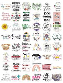50Pcs Spanish Positive Quote Stickers, Inspirational Motivational Spanish Phrase Decals, Colorful Encouraging Text Sticker Pack For Journal, Water Bottle, Phone Case, Laptop & Scrapbook Crafts - Multicolor - View 6