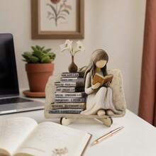 Collapsible Book Stand Reading Girl Wooden Figurine, Book Lover Theme Desktop Bookshelf Decor Gift - B - View 7