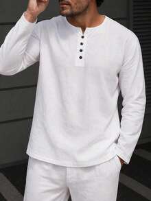 Men's Casual Versatile Linen Blend White Apricot T-Shirt - Apricot - View 1