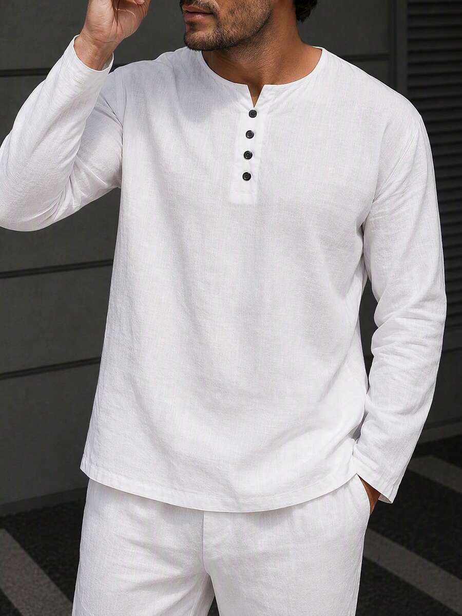 Men's Casual Versatile Linen Blend White Apricot T-Shirt - Apricot - View 1