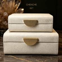 2pcs/Set Pebble Pattern PU Leather Jewelry Box With Lid, Rounded Corner Jewelry Storage Organizer, Crescent-Shaped Zinc Alloy Lock, Burgundy And Cream White, Bedroom Vanity Decor, Suitable For All Occasions Gift Box - Multicolor - View 19