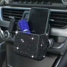 Sparkling Rhinestone Car Storage Box With Shiny Lid & Drawer - Glitter Organizer For Dashboard, Console, Or Door - Fit For Phones, Licenses, Keys, - Vehicle Interior Accessory (Suitable For Most) - A - View 2