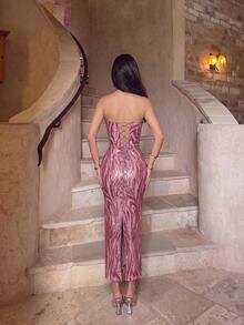ADYCE Elegant Luxury Sequin Bead Embroidery Nail Drill Strapless Backless Lace Up Midi Party Dress For Prom Birthday Party Evening Date Homecoming Christmas - Dusty Pink - View 2