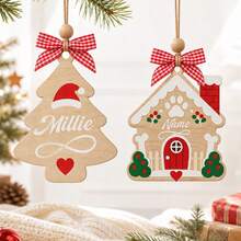 Custom Wooden Christmas Tree Ornament, Personalized Name Santa Hat Holiday Decor, Festive Rustic Christmas Style, Customized Hanging Wall Decoration, Customizable Name Tree Ornament, Christmas Party Decor, Holiday Keepsake Gift, Christmas Gift 2026 - Style B - View 4