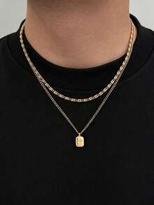 2pcs Fashion Casual Minimalist Geometric Pendant Necklace, Rhinestone Inlaid, Daily Party Accessory, Unisex, Gift, Valentine's Day, Christmas - 2pcs - View 8