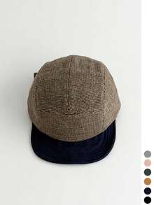 1pc Letter Embroidered Soft-Brim Baseball Cap Unisex Fall Winter Wool-Blend Spliced Peaked Hat Casual Street Baseball Cap - Wool Plaid Short Flat Brim - View 10