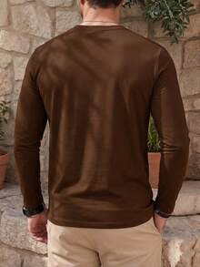 ALTZTAR Men's Solid Color Crew Neck Long Sleeve Casual Versatile T-Shirt - Brown - View 2