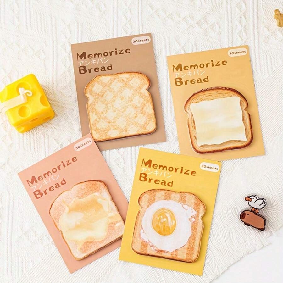 Toast Sticky Notes, Non-Adhesive Memo Pads, Tear-Off Office Memo Notes, Index Sticky Notes, Student Learning Office Notes, Universal For Travel, INS Style, Highly Attractive Learning Stationery, Cute Paper Notebook, Bright Yellow, Healing Color, And Material, Thick Paper, No Bleed-Through, Back To School Season Recommended, Back To School Season Recommended - one-size - View 1