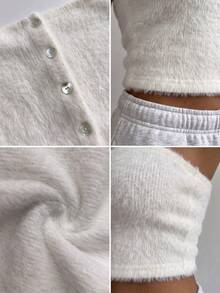 Women's Casual Knitwear Button Front Slim Fit Cropped Tube Top For Winter Fall Daily Wear, Going Out - White - View 8