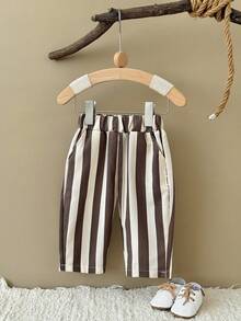 2Pcs/Set Baby Vintage Striped Elastic Waist Casual Long Pants With Pockets Loose Versatile Toddler Pants Casual Outfit - Multicolor - View 11